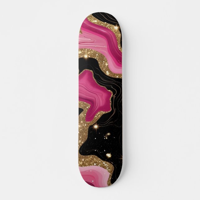 Skateboard Porte en or noir et rose (Devant)