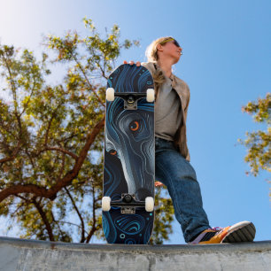 Skateboard Portrait de chien abstrait sombre avec tourbillons