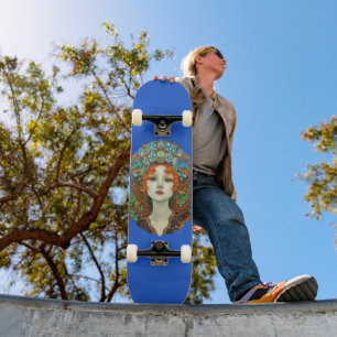 Skateboard Portrait d'une belle femme en verre tendu