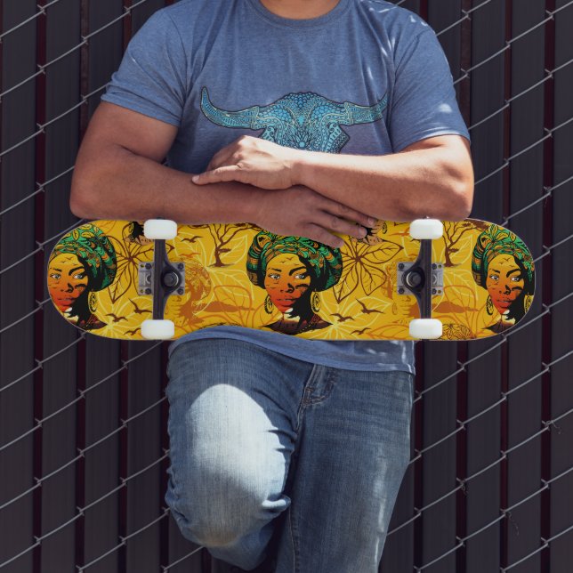 Skateboard Portrait féminin africain avec coucher de soleil (Extérieur 3)