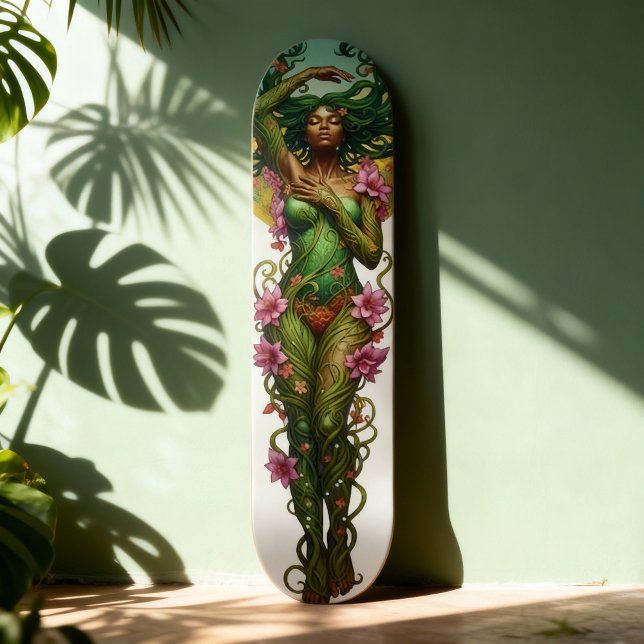 Skateboard Portrait Surreal Floral Black Woman (Créateur téléchargé)