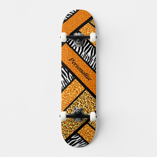 Skateboard Poster de animal Africain Orange Branché Avec Nom (Recto)