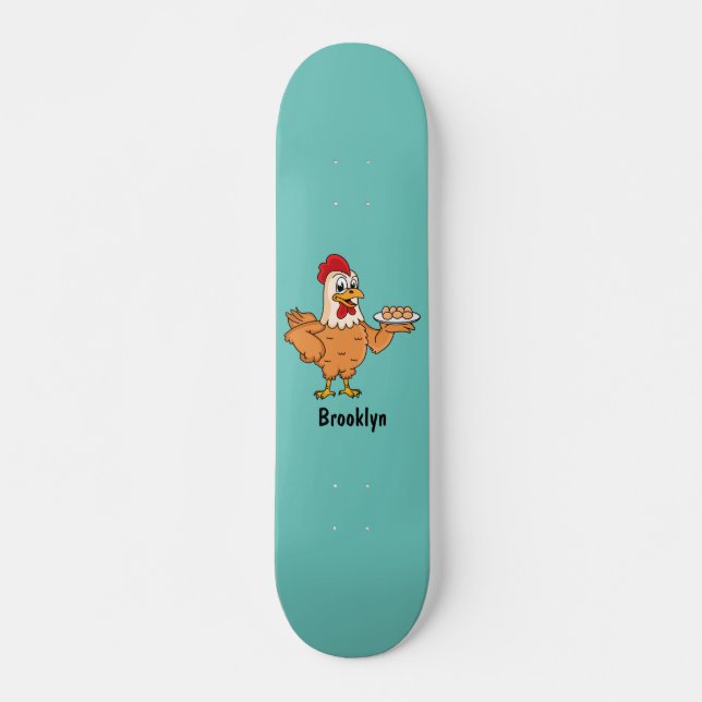 Skateboard Poulet avec oeufs sur plaque de dessin animé (Devant)