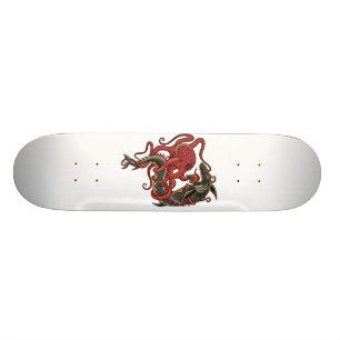 Skateboard poulpe combattant un requin
