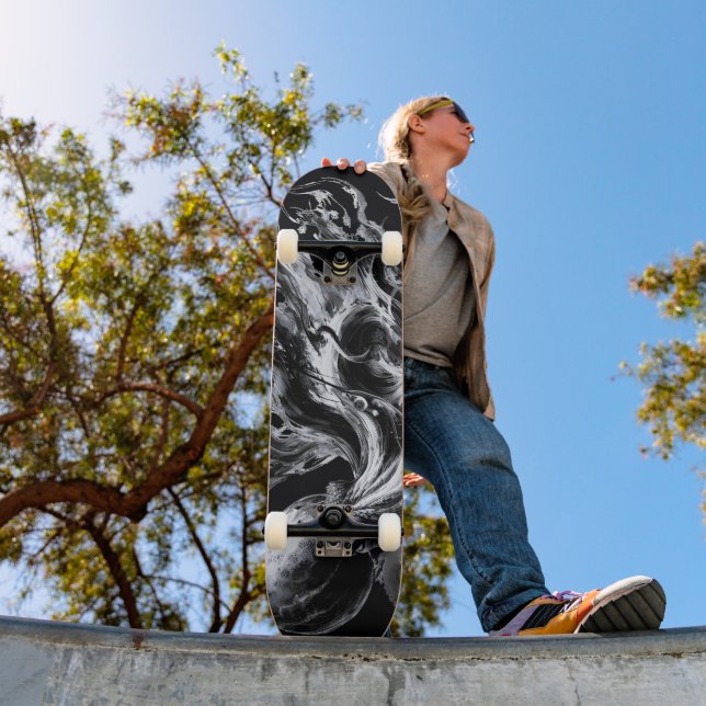 Skateboard Poulpe Kraken Fluide Encre Abstraite (Extérieur 1)