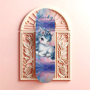 Skateboard Poussière de Fée Licorne Féminine Rose Brillant Bl