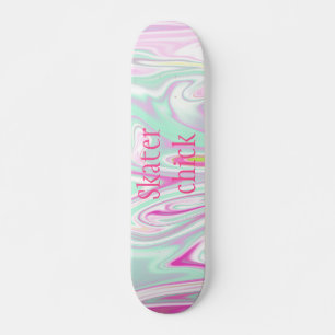 Skateboard Poussin de patineur   Teal et filles de marbre