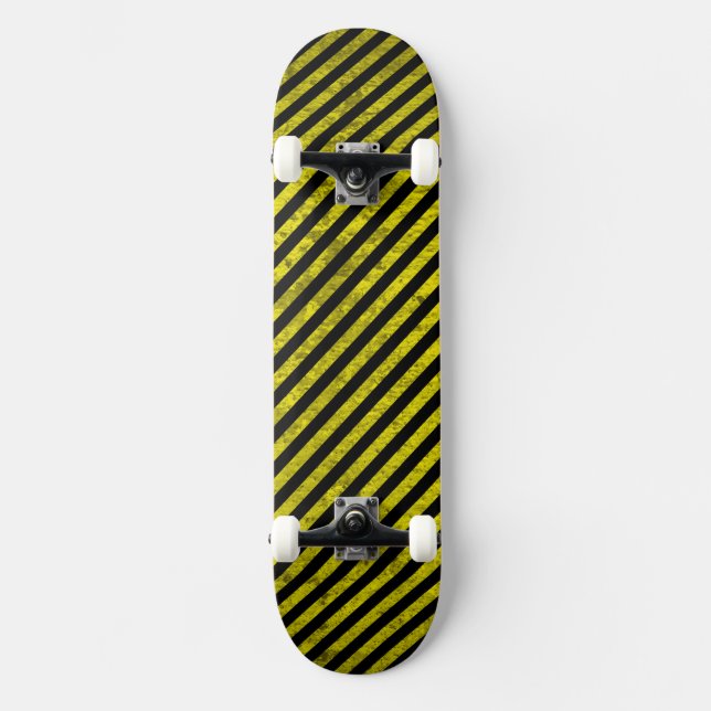 Skateboard prudence rayures noires jaunes en construction (Recto)