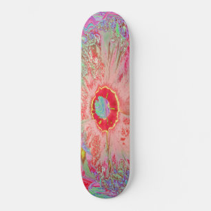 Skateboard Psychedelic Retro Coral Rainbow Hibiscus