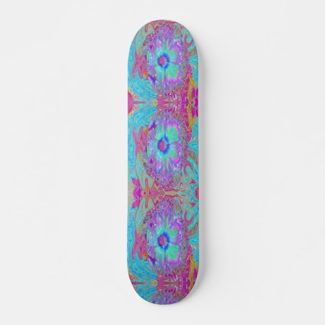 Skateboard Psychedelic Retro Rainbow Blue Hibiscus (Devant)