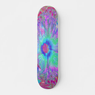 Skateboard Psychedelic Retro Rainbow Blue Hibiscus