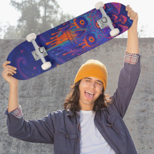 Skateboard Psychédélique Fondre Crâne Champignons Galaxie