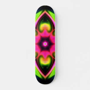Skateboard Psychédélique Hippie Fleur rose jaune et vert