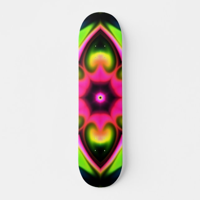 Skateboard Psychédélique Hippie Fleur rose jaune et vert (Devant)