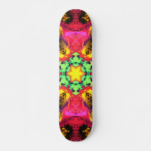 Skateboard Psychédélique Hippie Fleur rose jaune et vert