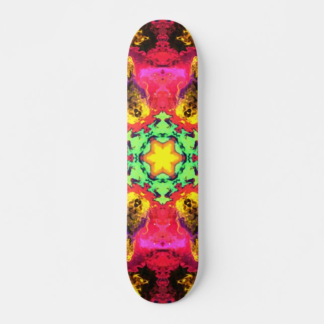 Skateboard Psychédélique Hippie Fleur rose jaune et vert (Devant)