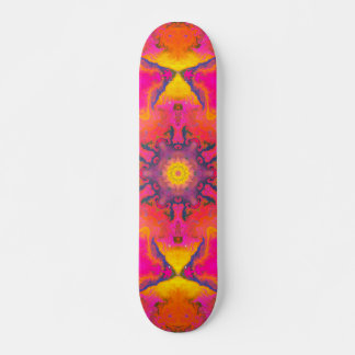 Skateboard Psychédélique Hippie Fleur rose violet et jaune