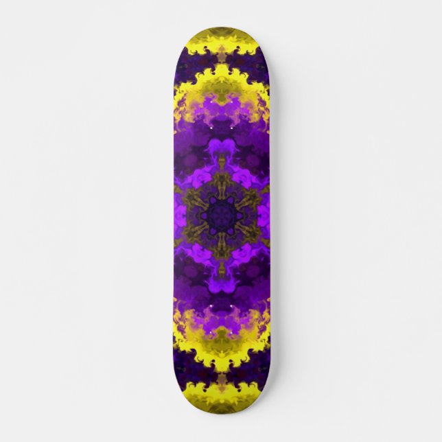 Skateboard Psychédélique Mandala Fleur Jaune et Violet (Devant)