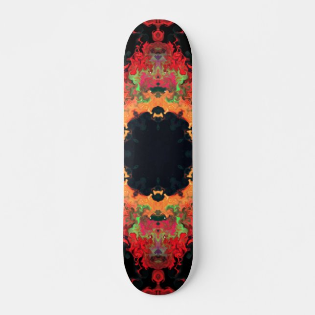Skateboard Psychédélique Mandala Fleur Rouge Orange et Vert (Devant)