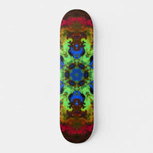 Skateboard Psychédélique Mandala Fleur Vert Bleu et Rouge