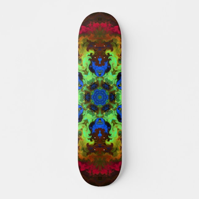 Skateboard Psychédélique Mandala Fleur Vert Bleu et Rouge (Devant)