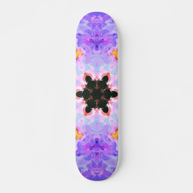 Skateboard Psychédélique Mandala Flower bleu rose et jaune (Devant)