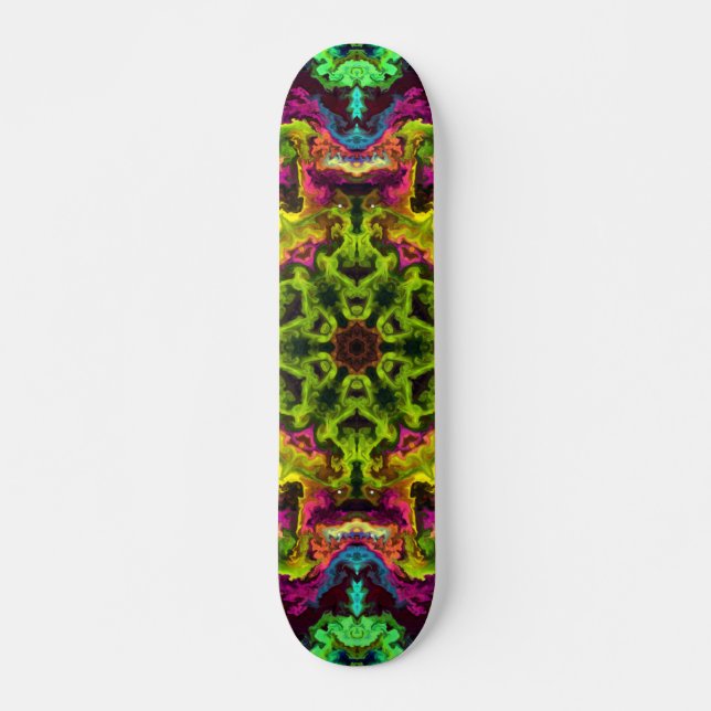 Skateboard Psychédélique Mandala Flower vert bleu et violet (Devant)