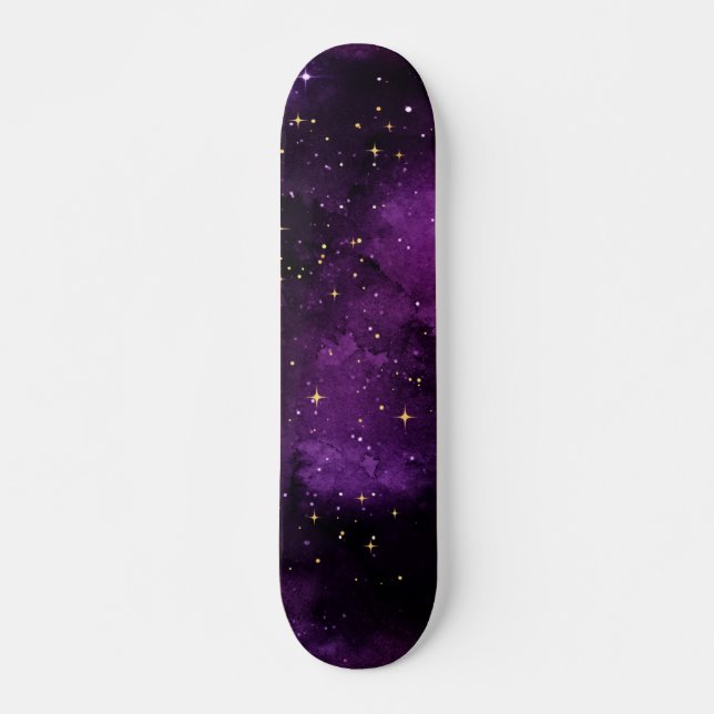 Skateboard Purple Galaxy Universe Gold Stars Étincelles Cosmi (Devant)