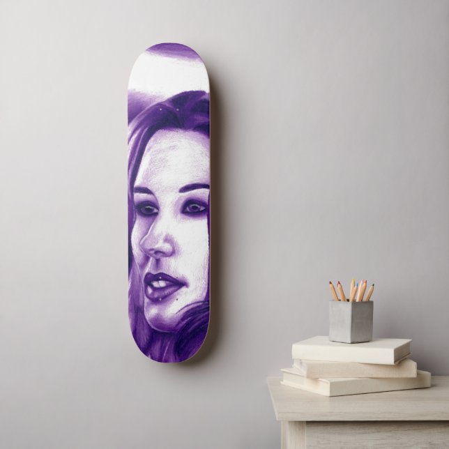 Skateboard Purple People Woman Portrait Art original (Art mural)