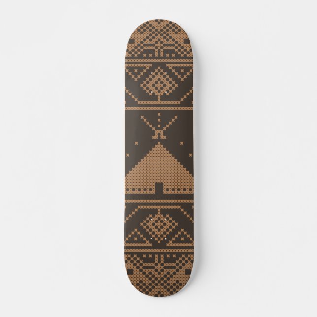 Skateboard Pyramide d'éléphant beige mosaïque aztèque Motif i (Devant)
