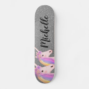 Skateboard Rainbow Unicorns Girly Silver Parties scintillant 