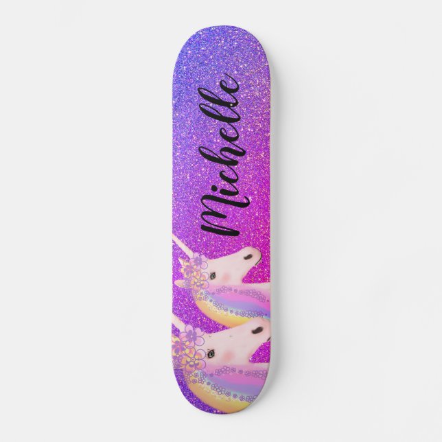 Skateboard Rainbow Unicorns Purple rose Parties scintillant p (Recto)