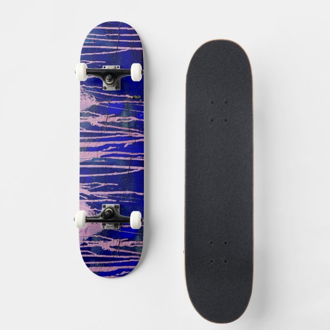 Skateboard rayé de couleur bleu rose (Recto)
