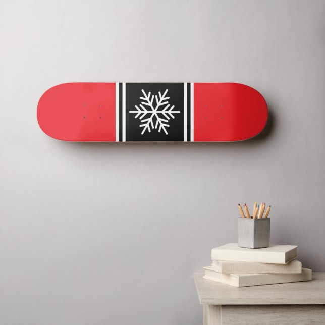 Skateboard Rayes de course rouge vif noir blanc flocon de nei (Art mural (Horz))