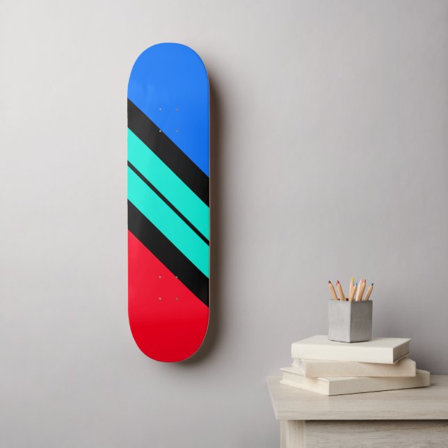 Skateboard Rayure diagonale de course rouge bleu noir aqua (Art mural)