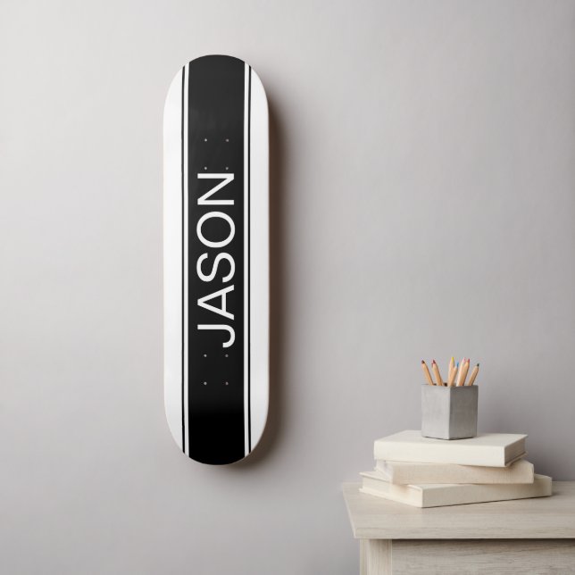 Skateboard Rayure noire et blanche en gras Texte modifiable (Art mural)