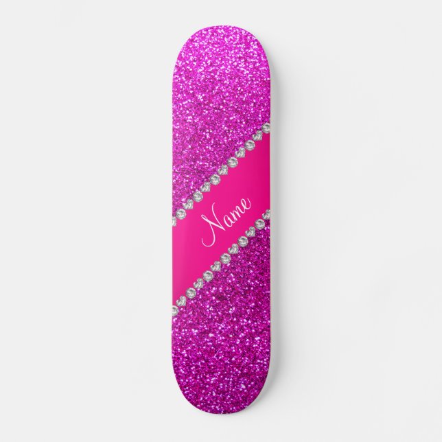 Skateboard Rayure rose au néon nommée faite sur commande de (Recto)