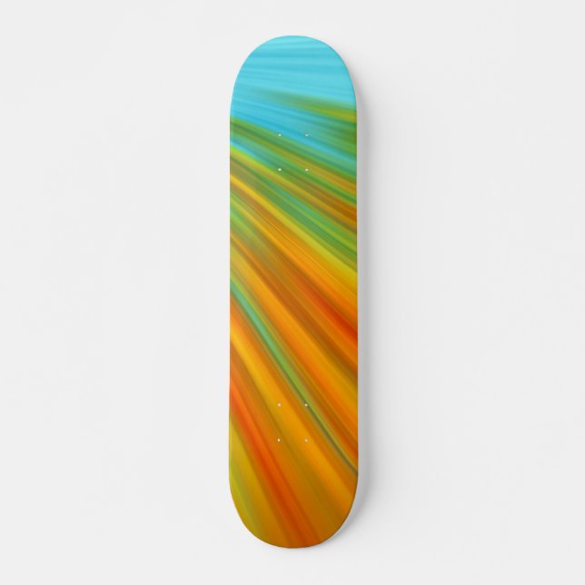 Skateboard rayures Abstraites rouge jaune orange vert sur ble (Devant)