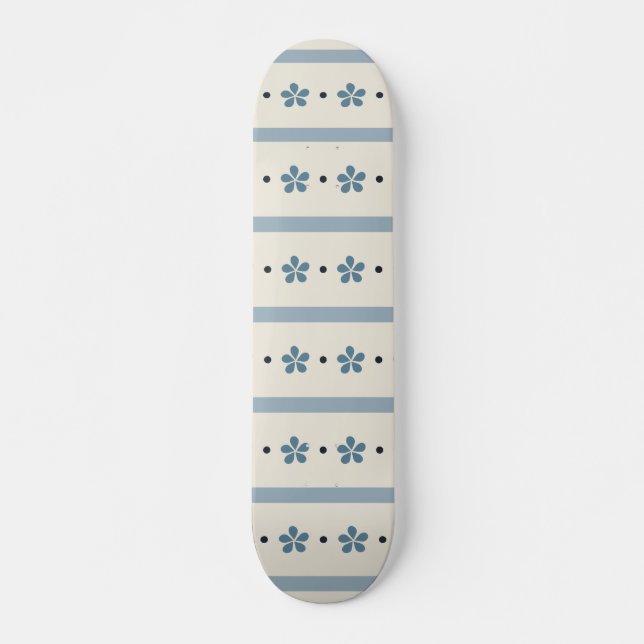 Skateboard Rayures Bleues Et Crème Et Fleurs (Devant)