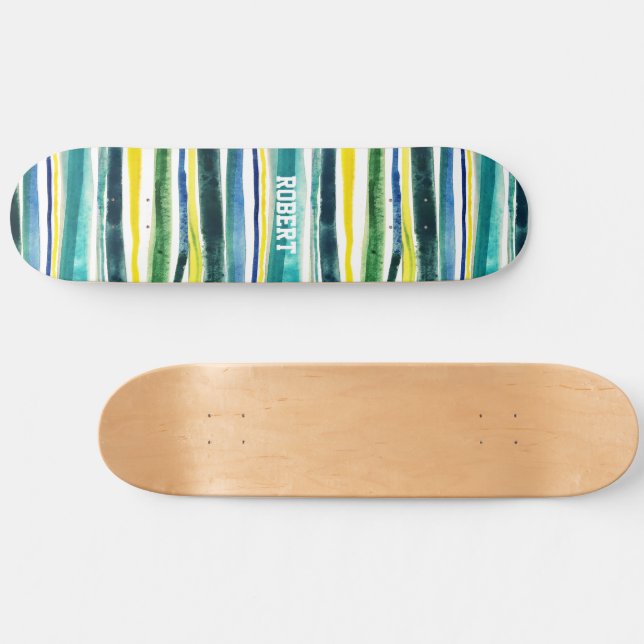 Skateboard Rayures bleues et vertes (Horz)