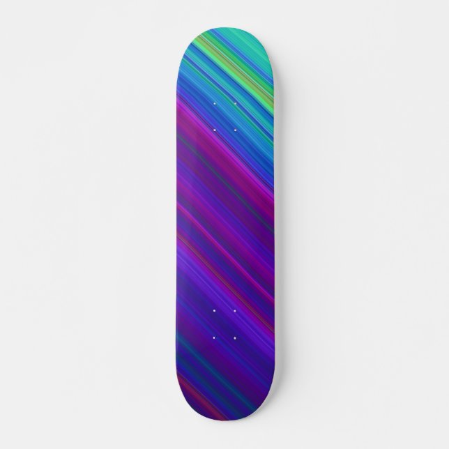 Skateboard Rayures colorées modernes vert bleu violet (Devant)