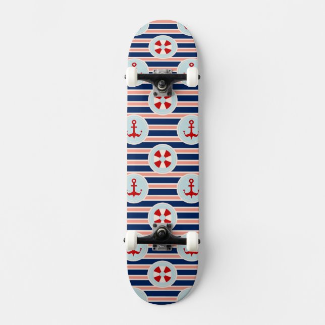 Skateboard Rayures et motif de points nautiques (Recto)