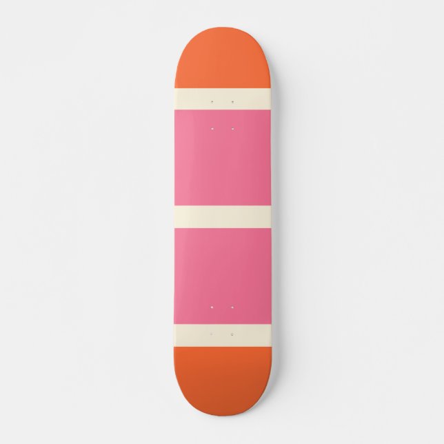 Skateboard Rayures Simples en Rose, Orange et Crème (Devant)