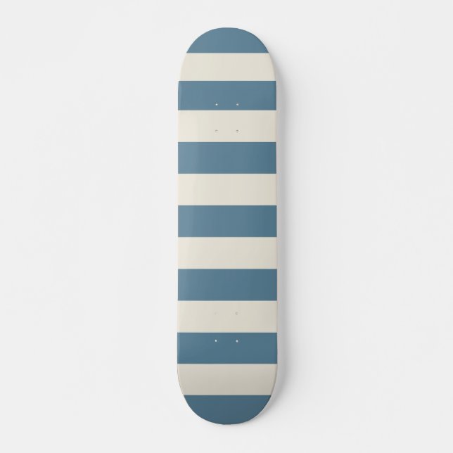 Skateboard Rayures verticales bleues et crème (Devant)