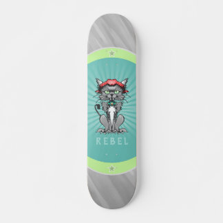 Skateboard Rebel Design Cat Gris, Turquoise & Lime Green Skat