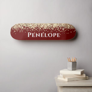 Skateboard Red And Gold Faux Parties scintillant Aesthétique