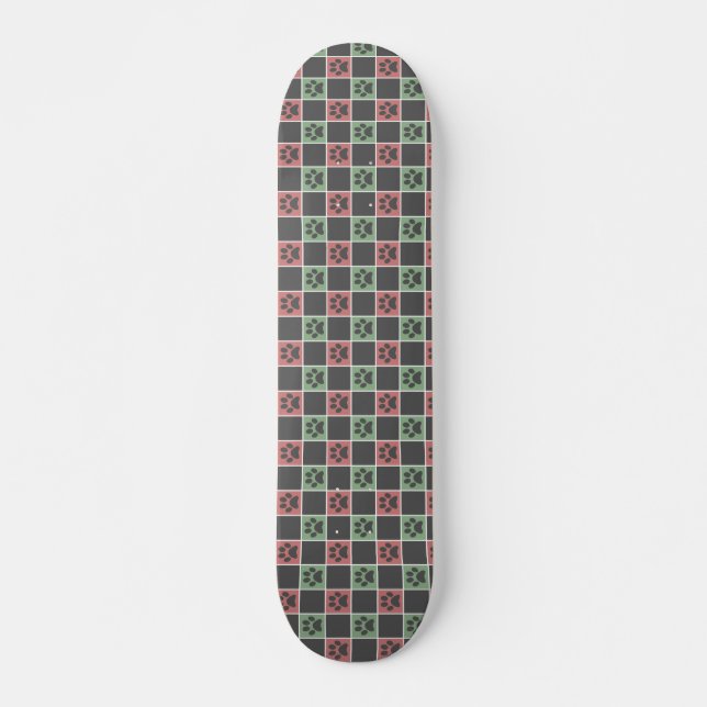 Skateboard Red and green Christmas Themed Paw print pattern (Devant)