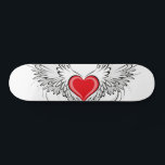 Skateboard Red Angel Coeur avec ailes<br><div class="desc">Coeur rouge peint de façon artistique avec ailes d'ange gris, décoré de contour lisse noir.</div>