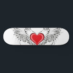 Skateboard Red Angel Coeur avec ailes<br><div class="desc">Coeur rouge peint de façon artistique avec ailes d'ange gris, décoré de contour lisse noir.</div>