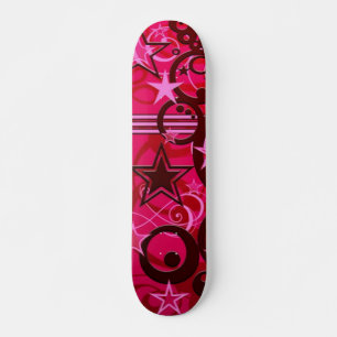 Skateboard Red Swirls and Stars